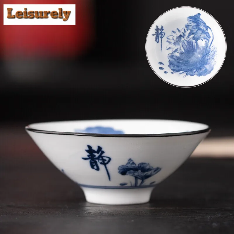 60ML Blue and White Porcelain Tea Cup Handmade Dragon Phoenix Fish Pavilion Chinese Kungfu Teacup Ceremony Teaware Master Cups