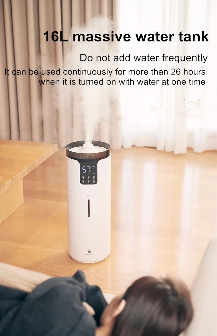Ultraschall-Luftbefeuchter für Zuhause, 16 l, Luftbefeuchter mit großer Kapazität, Diffusor, kommerzielle intelligente Luftfeuchtigkeit, Nebelhersteller, Sprühgerät, 110–240 V – Detail 17