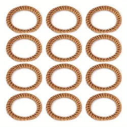 Set of 12 Bohemian Rattan Napkin Rings - Rustic Woven Tabletop Decor (12pcs)