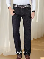 JEAN nouveaux hommes d'affaires jean décontracté droit Stretch mode classique bleu noir travail Denim pantalon mâle marque vêtements 5