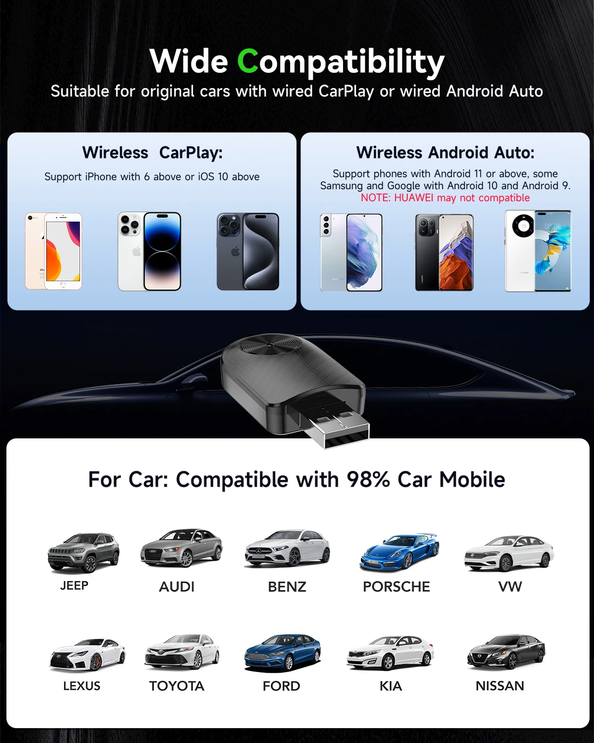 Wireless CarPlay Adapter for iPhone and Android