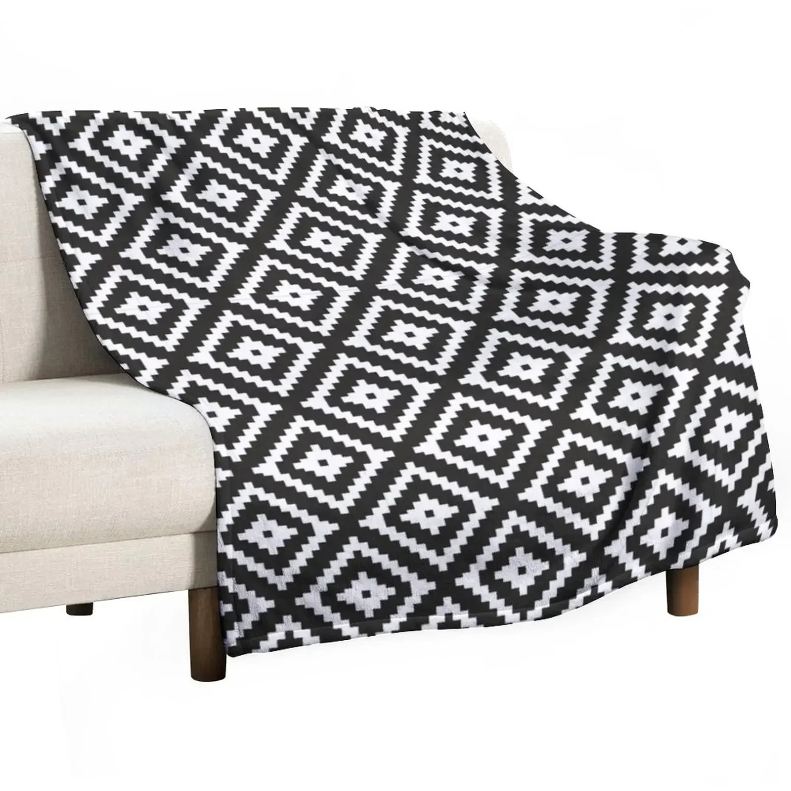 

Aztec - White on Black Throw Blanket wednesday Custom Blankets