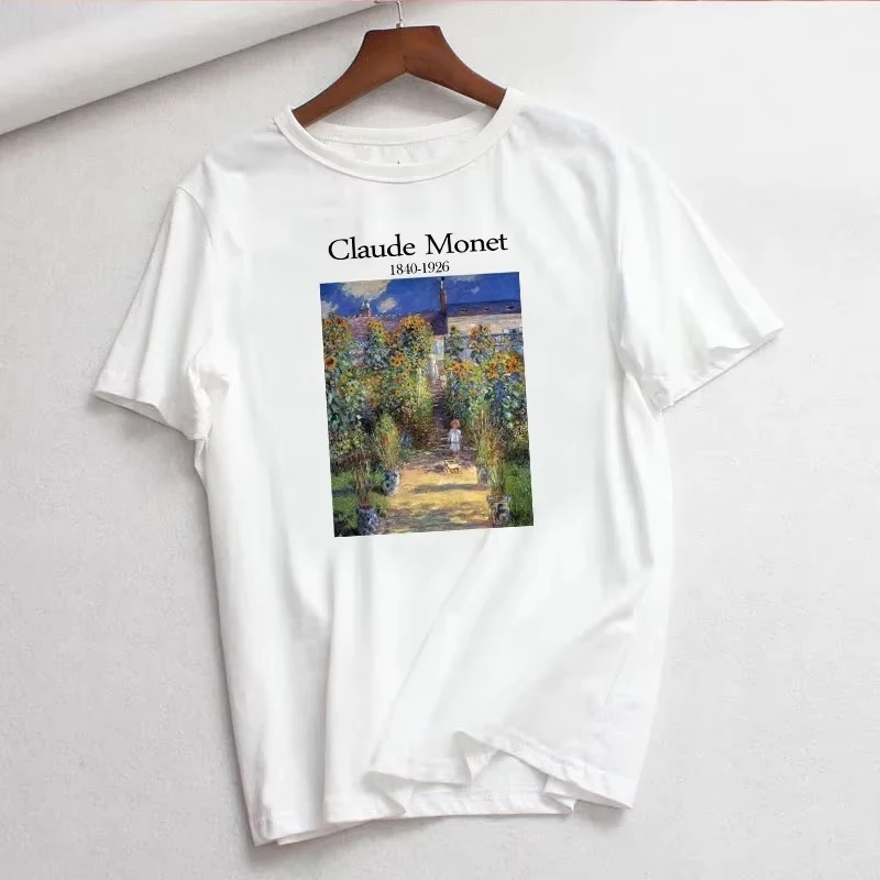 Claude Monet New Summer Female Art Large Size Loose Short Sleeve Casual Letter Printing Harajuku ins tops tees Vintage T-Shirt 4