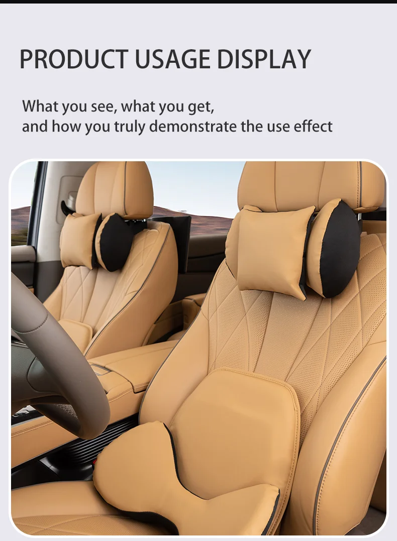 High quality car neck pillow headrest lumbar support leather material Comfort an