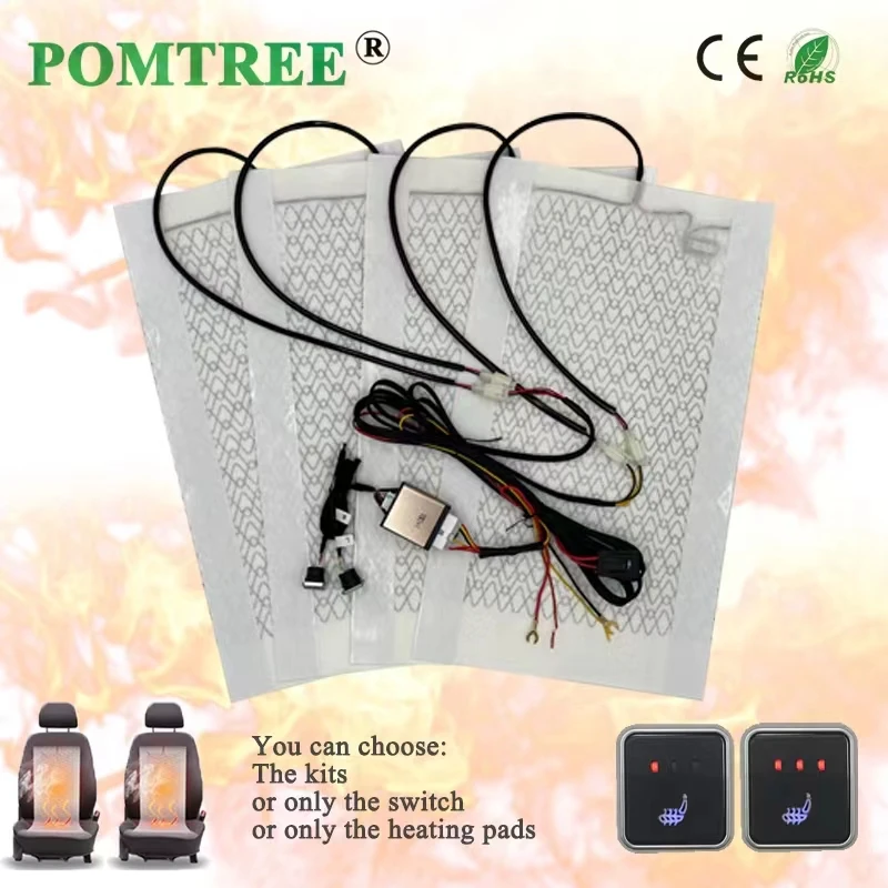 

New Build-in Car Seat Heater 12V 25W Carbon Fiber Heating Pads 3-Level Dual Control Switches with Harness for Auto Accessories