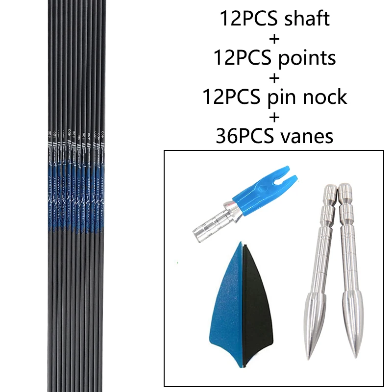 Archery ID4.2mm Spine500900 Carbon Arrows 30inch Shafts 1.75inch
