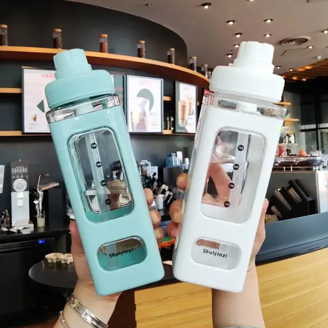 700/900ml Outdoor Water Bottle with Straw Clear Scale, Sport Plastic Portable School Drinking Bottle 6