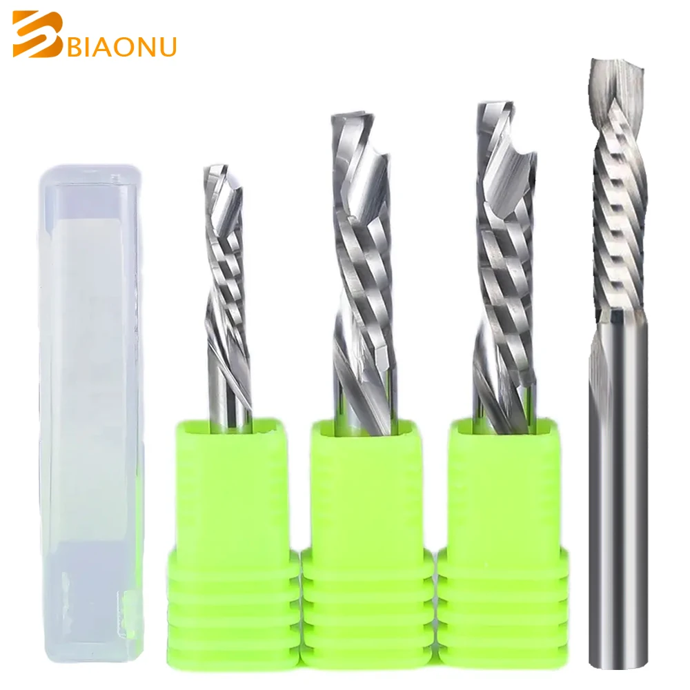 

Biaonu 10Pc Woodwork 1 Flute Spiral Milling Cutter 3.175/4/5/6/8mm Carbide Compression Wood Tool End Mill UP DOWN Cut CNC Router