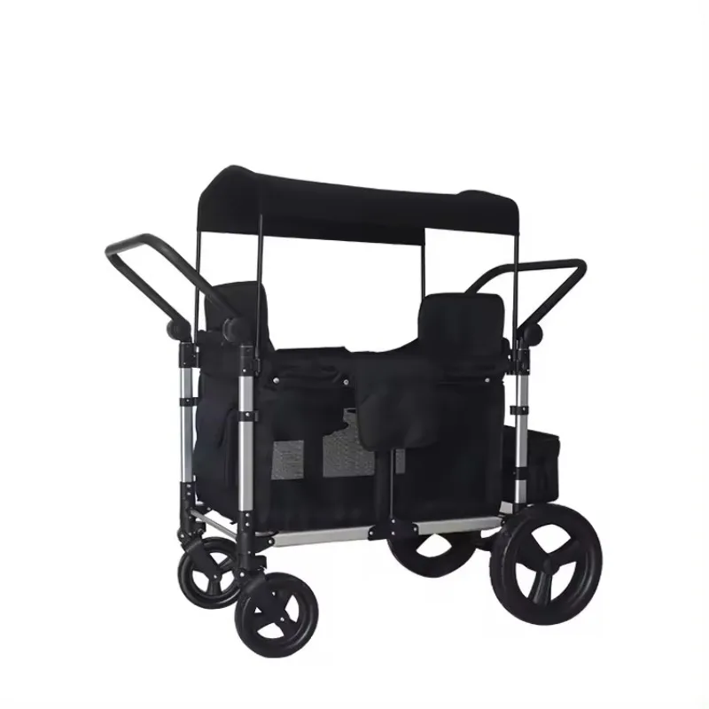 

4 Four Seaters Quad Wagon Trolleys Foldable Kids Stroller Wagon Cart Portable Folding Baby Stroller