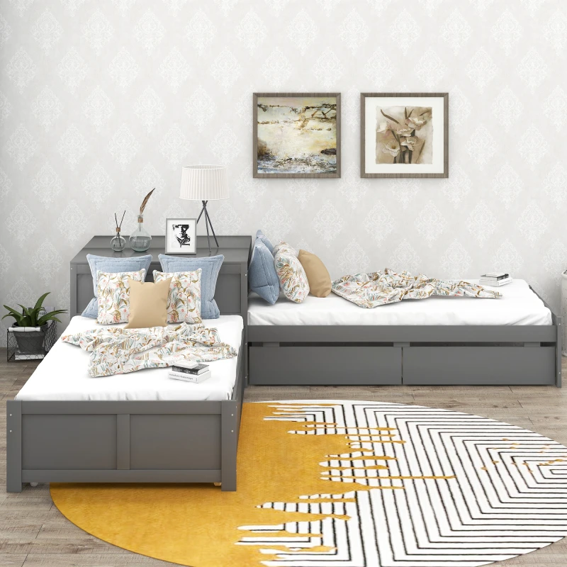 gelei hangen Slordig L Vormige Platform Bed Met Onderschuifbed En Laden Gekoppeld Met Ingebouwde  Flip Vierkante Tafel, twin Bed, Grijs, Voor Kinderen/Jongeren/Volwassenen|  | - AliExpress