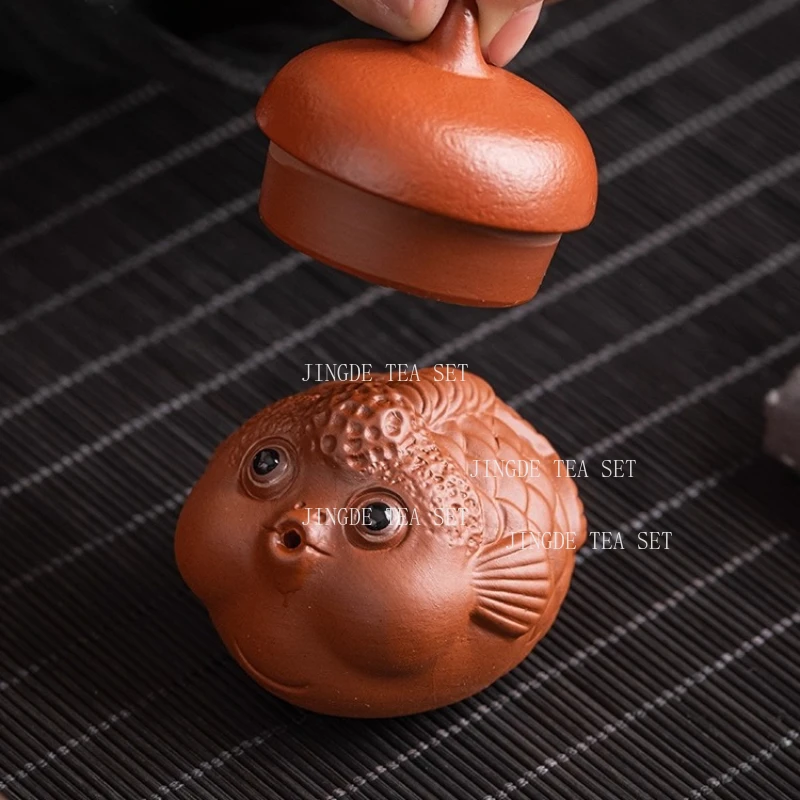 Purple Clay Red Mud Bubble Fish Tea Pet Can Raise Bubble Spitting Small Fish Tea Table Tea Playing Ornaments Teaset Accessories