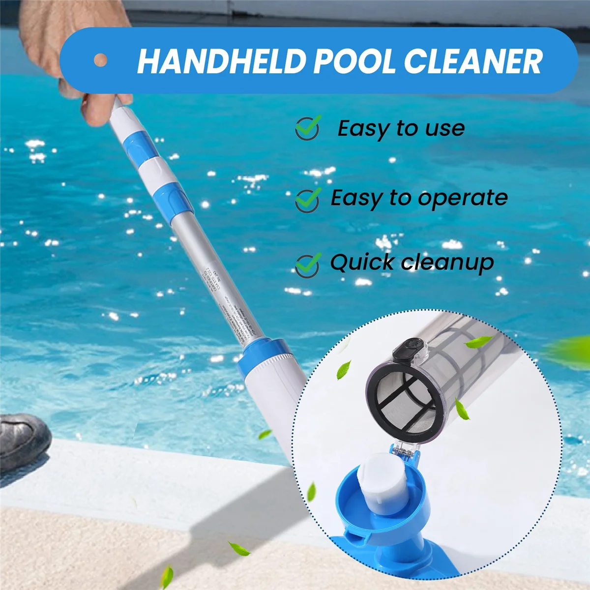 3-In-1 Cordless Rechargeable Pool Vacuum, Handheld Pool Cleaner for Spas, Small Pools to Clean Sand and Debris(US Plug) 5