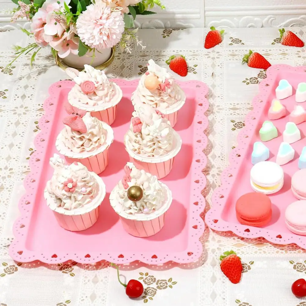3Pcs Serving Trays Rectangle Dessert Tray Plastic Platters Flat Cookie Cupcake Serving Tray Birthday Tea Party Wedding Decor