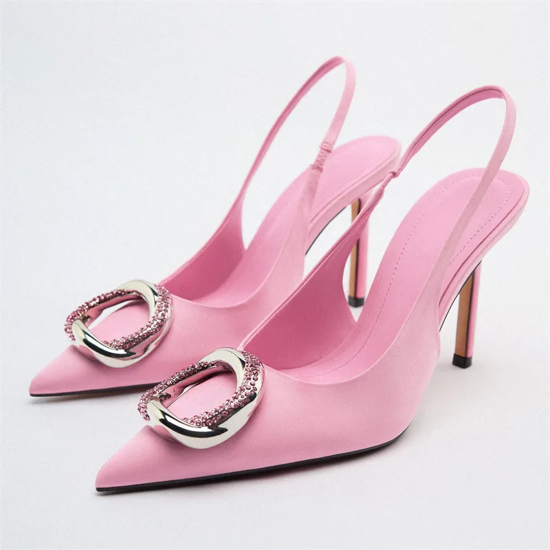 Women Highheeled Sandals Traf 2022 Summer Pink Pointed Golden