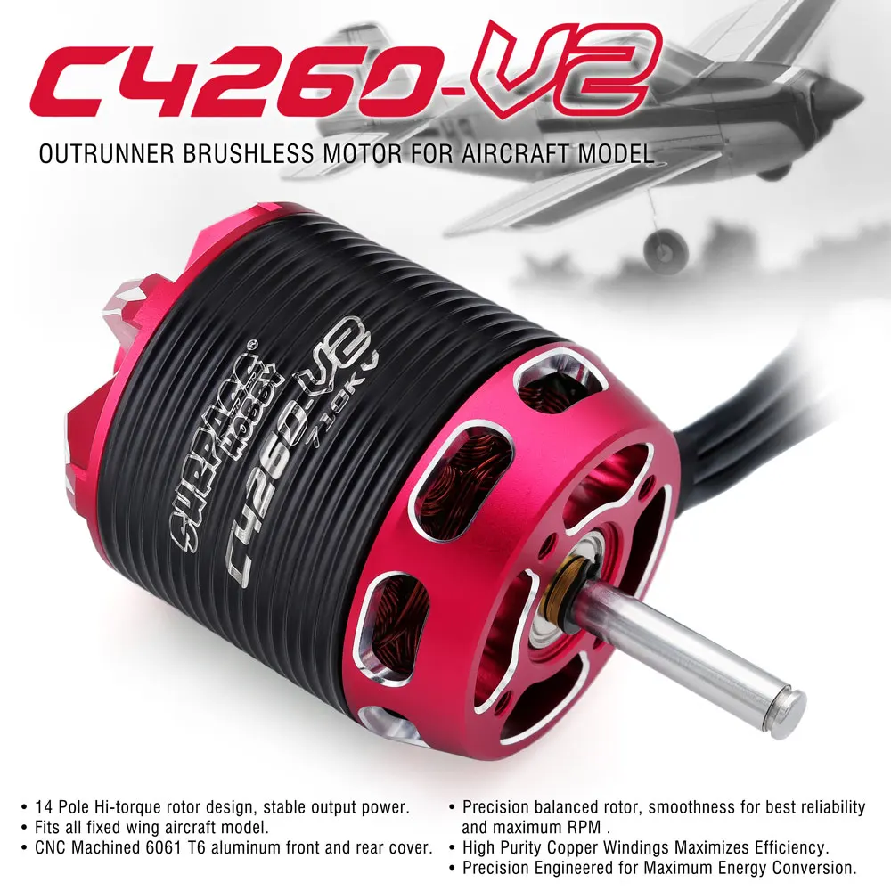 Surpass Hobby C4240 C4250 C4260 V2 Brushless Outrunner Motor 2-6S with 60A 80A Brushless ESC For RC Aircraft Plane Multicopter