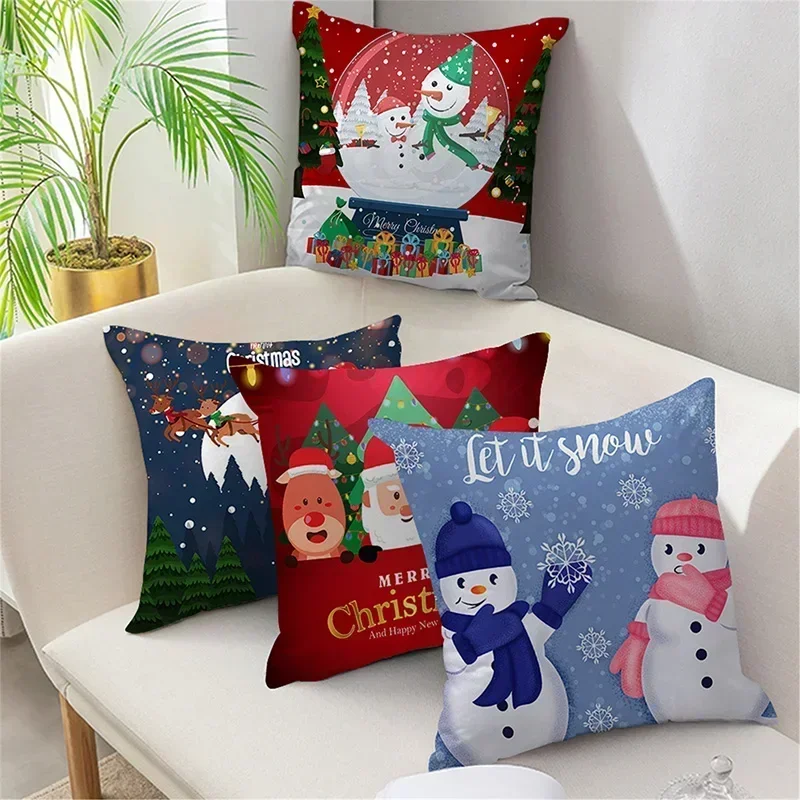

45x45cm Merry Christmas Pillow Case Xmas Santa Snowman Photo Cushion Cover New For Home Sofa Window Seat Decor Throw Pillowcases