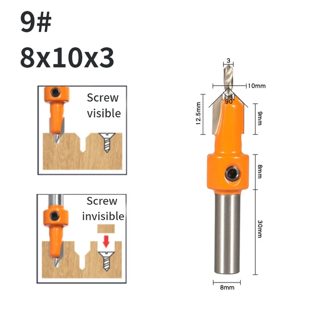 YUSUN  8MM Shank Hss Countersink  Router Bit Screw Extractor Woodworking Milling Cutter For Wood 8x10x3.0
