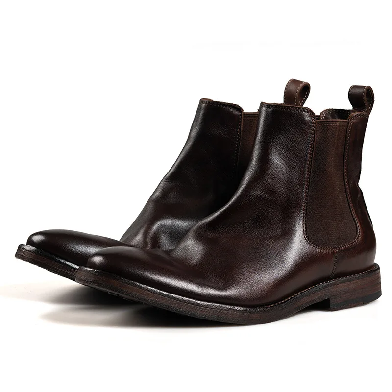 

Real Soft Cow Leather Mens Ankle Boots Luxury Handmade Quality Comfortable Vintage Autumn Casual Busines Chelsea Shoes Boots Man