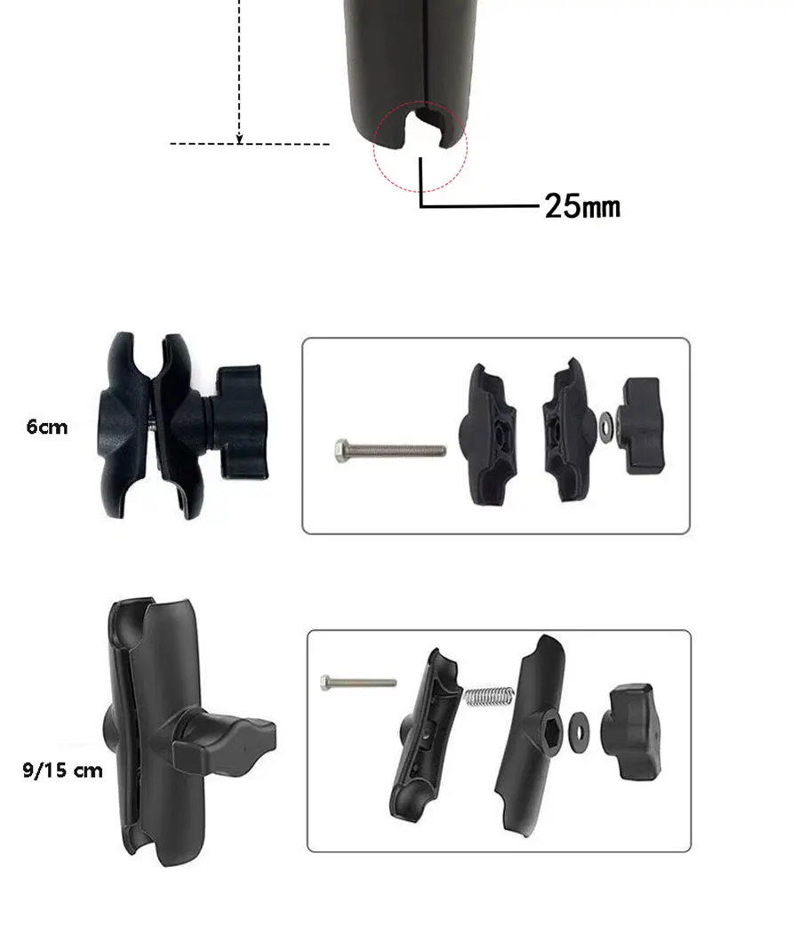 Doppelter Sockelarm für RAM-Halterung für 25 mm 1 Zoll Kugelkopfklemme Telefonhalter-Fahrrad-Motorrad-Action-Kamera-Verlängerungsarm-Zubehör – Detail 4