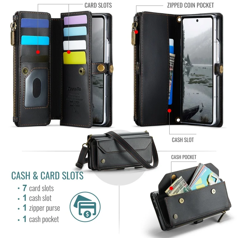 Luxurious Crossbody Leather Zipper Wallet Phone Case with Card Holder