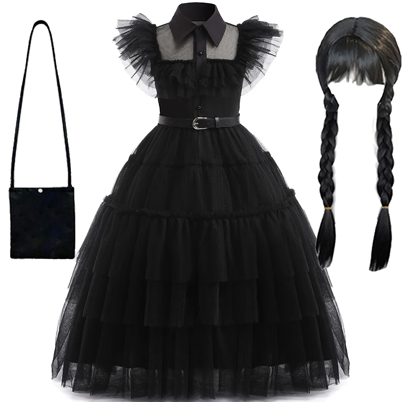 

Яркая одежда для карнавала, Хэллоуина, детские черные сетчатые готические платья, детские платья для девочек, костюмы для косплея средней длины