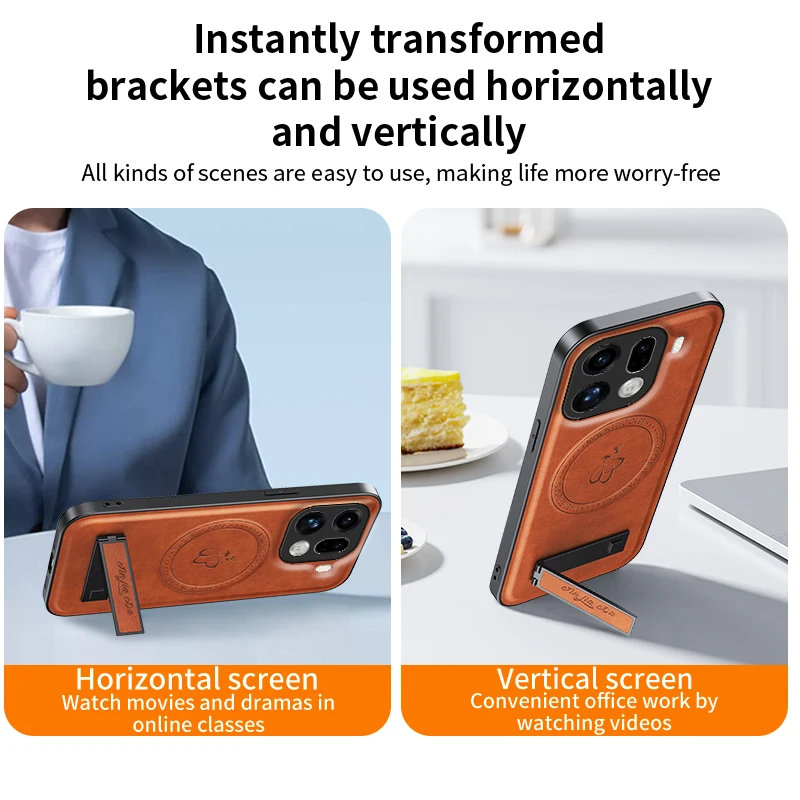 Deluxe Leather Stand Case with Magnetic Wireless Charging and Shockproof Protection