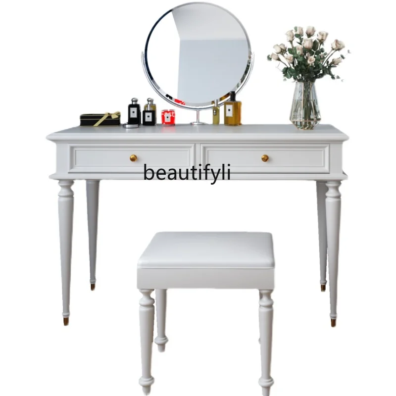 

American Light Luxury Solid Wood Dressing Table Mini Storage Makeup Table Living Room Cabinet