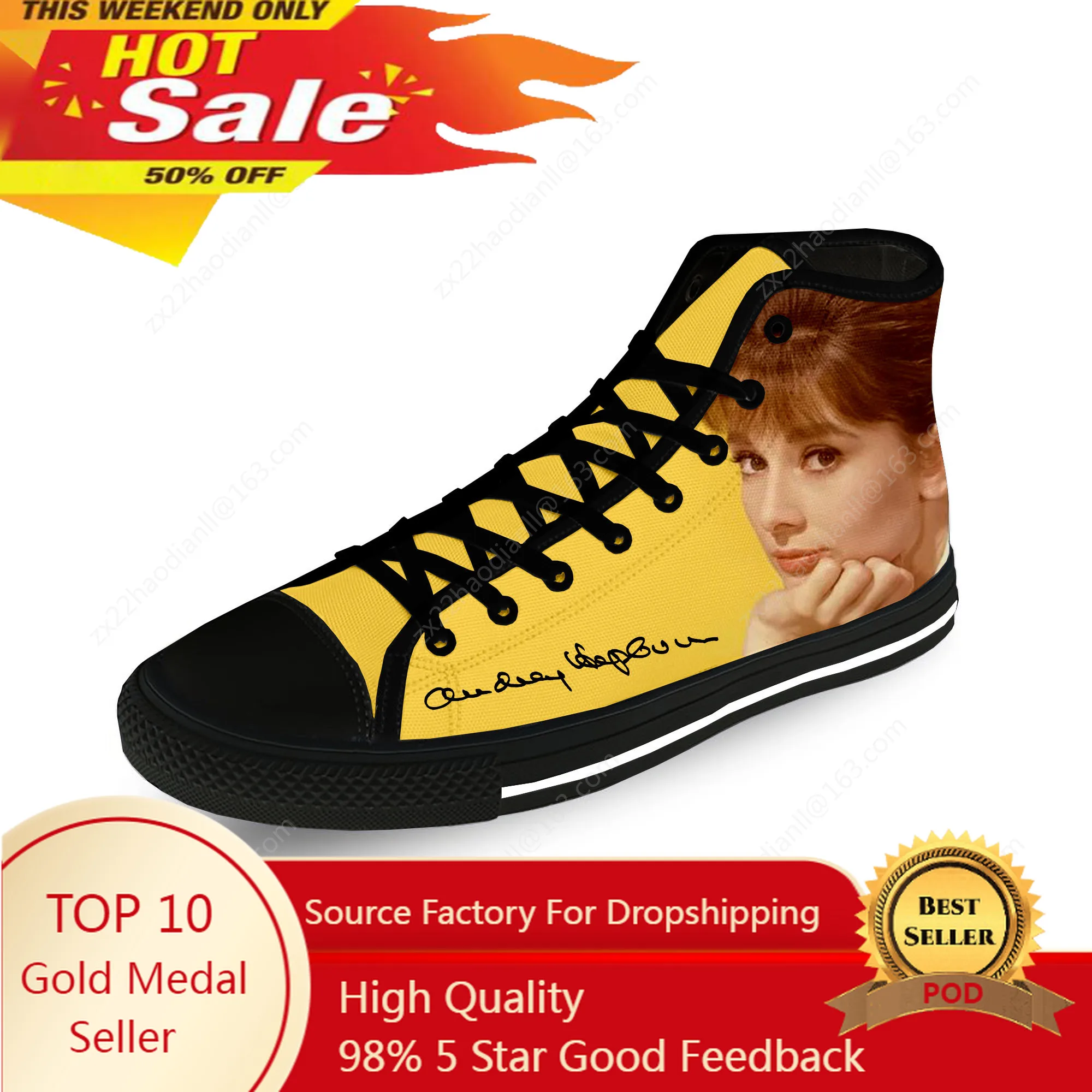 Movie Star Audrey Hepburn Cute Casual Cloth 3D Print High Top Canvas Fashion Shoes Men Women Lightweight Breathable Sneakers