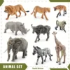 9Pcs Simulated South African Animals Zebra Lion Giraffe Lioness White Rhino African Elephant Model Toy Ornaments 1