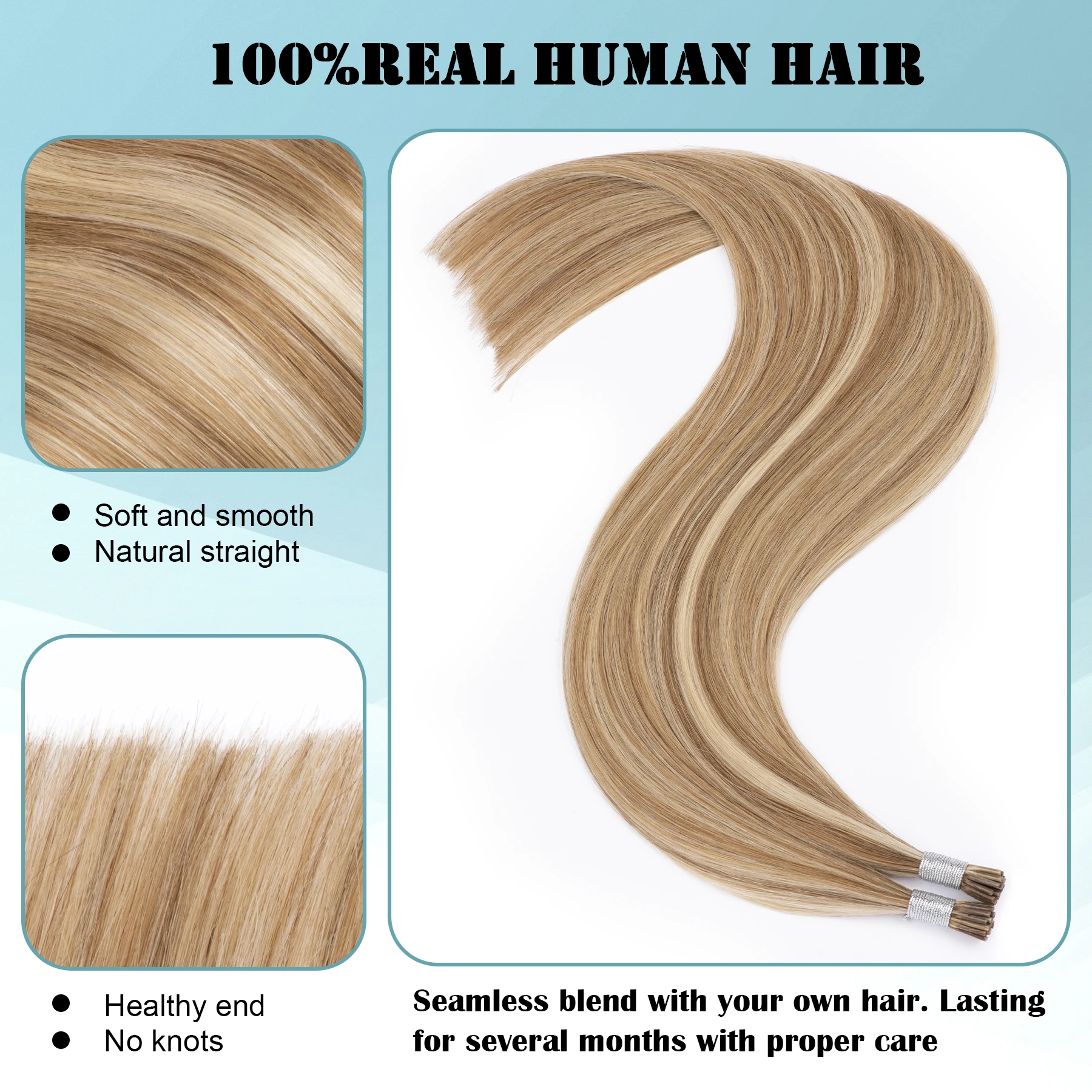 Brown Fusion I Tip Hair Extensions Human Hair Itip Extensions Real Human Ash Brown Highlight Blonde #8/613 Iti