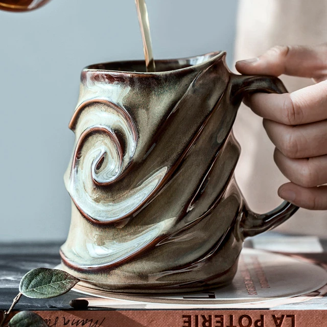 Taza de café de cerámica con patrón de hojas, vaso de agua esmerilada de  gran capacidad