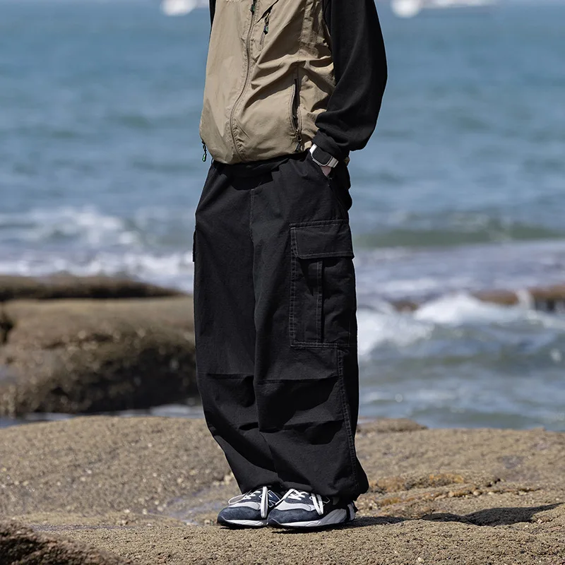 

2023 Spring Autumn Fashion Cargo Pants Men Solid Color Elastic Waist Wide Leg Casual Men's Pants Oversize quality Baggy Pants