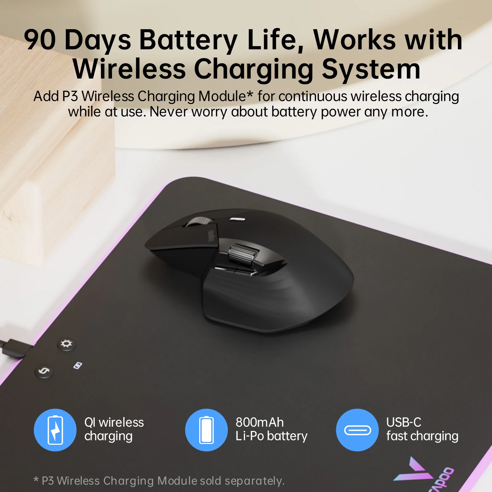 Rapoo-mouse sem Fio Recarregável Multi-mode Bluetooth Easy-switch até Dispositivos 4000 Dpi Mt760 Mt760mini - Imagem 2