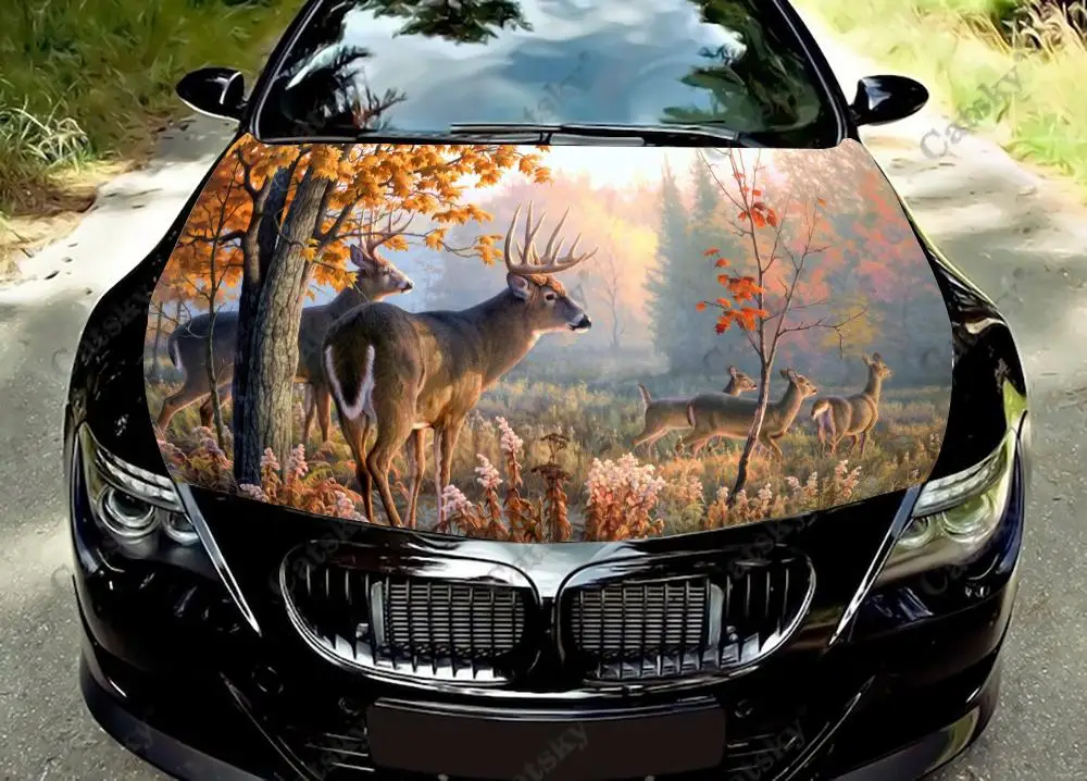 

Персонализированная наклейка на капот автомобиля с милым животным оленем, аксессуары для автомобиля, виниловая Защитная крышка на капот, графическая наклейка на кузов автомобиля