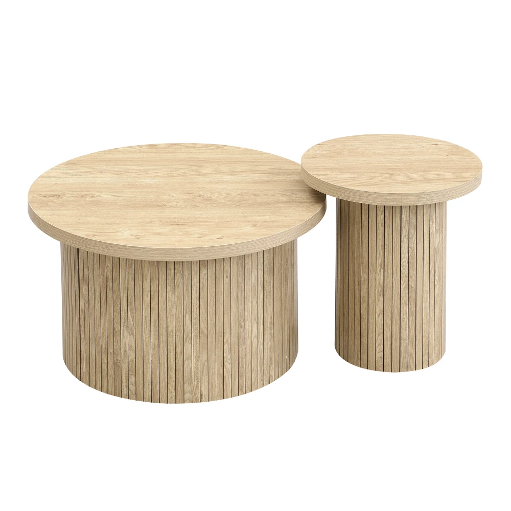 Multifunktionaler doppelter runder Couchtisch – mit Tabletts aus Naturholz, Beistelltisch für Wohnzimmer, platzsparende Wohnmöbel – Detail 23