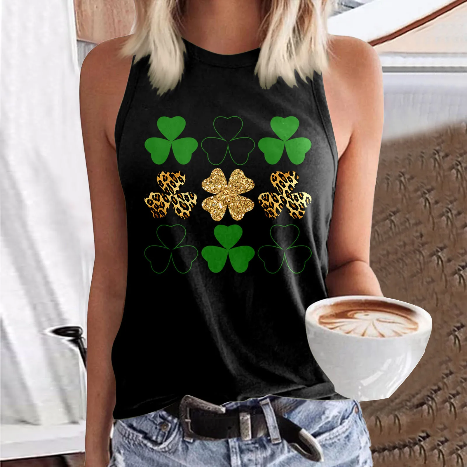 

Women Sleeveless Print Tank Tops Crewneck Summer Tee Shirt Casual Loose Basic Blouse T Shirt Vest St Patrick's Day Tops Pullover