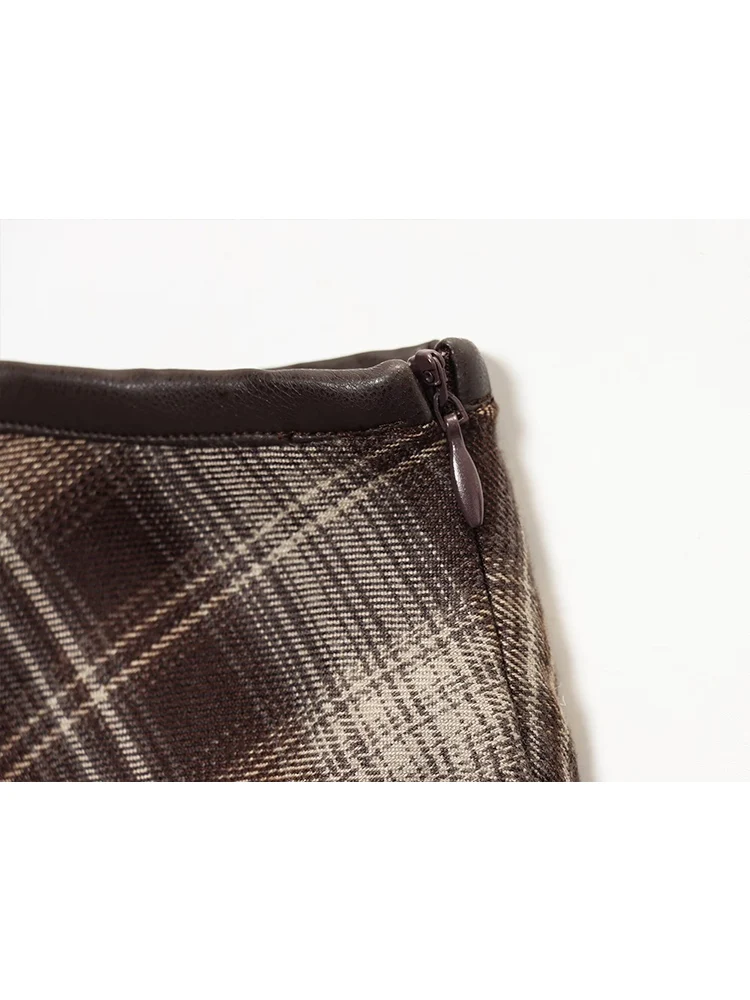 New Women's Retro Plaid Umbrella Skirt Autumn Winter A-line Skirt With Pockets Chic Ladies High Waist Mid Length Skirts