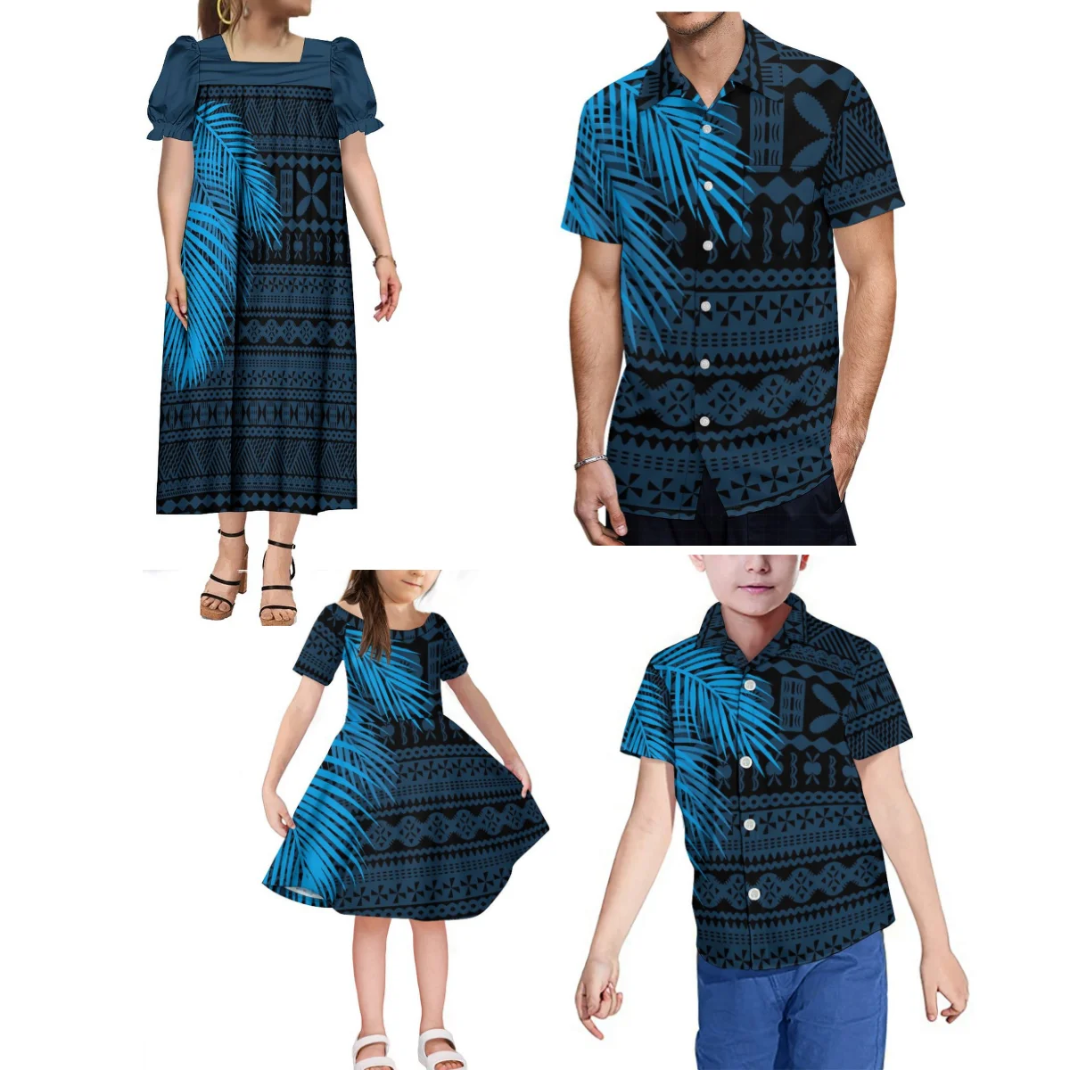 

Платье Mumu Island, 2024, женское платье с рукавами Pufmumu Islanfy, для девочек, макси, полинезийский дизайн, мужская рубашка с принтом, топ для мальчиков, Семейный комплект