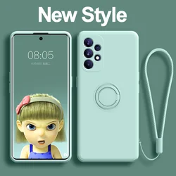 Liquid Silicone Magnetic Phone Case with Ring Holder - A14 5G - A14 4G (Light Cyan)