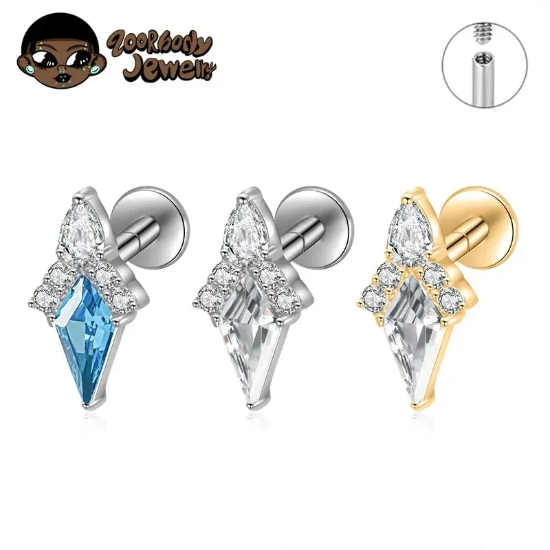 Titanium Afterglow Rhombus Kite CZ Piercing Stud Earring Cartilage Helix Tragus Conch