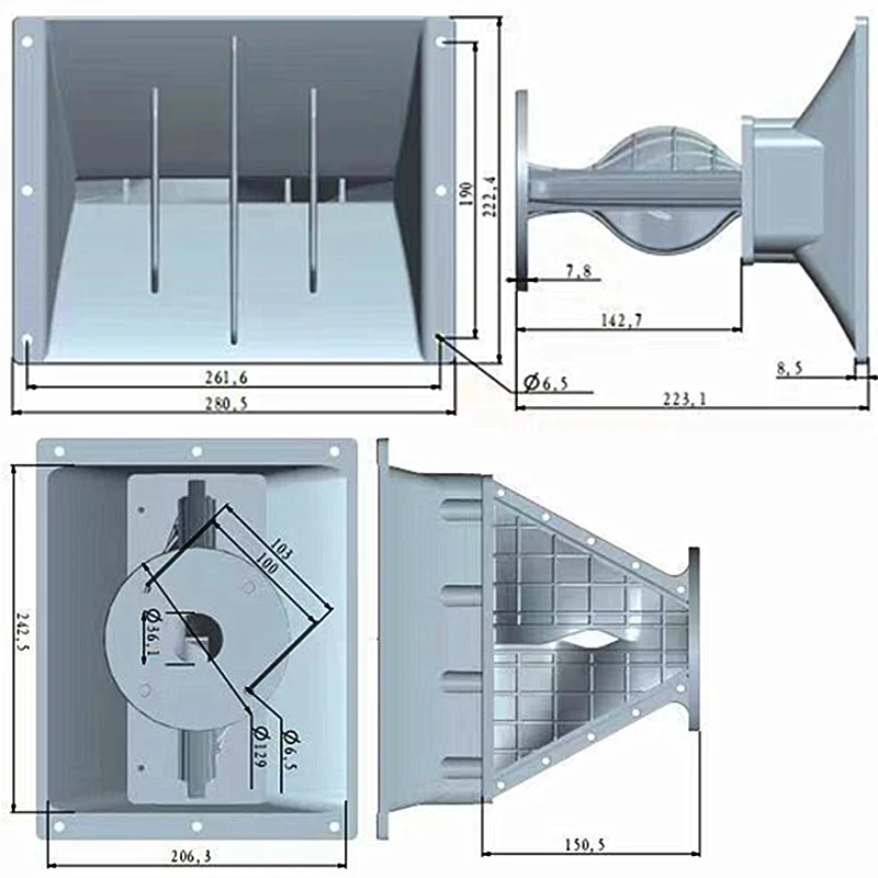 MW Audio 10"-Line-Array-Wellenleiterhorn, 1,4"-Halsöffnung 280x222x223mm, 100 ° x8 ° Dispersion für HDLSeries Line-Array-Lautsprecher – Detail 1