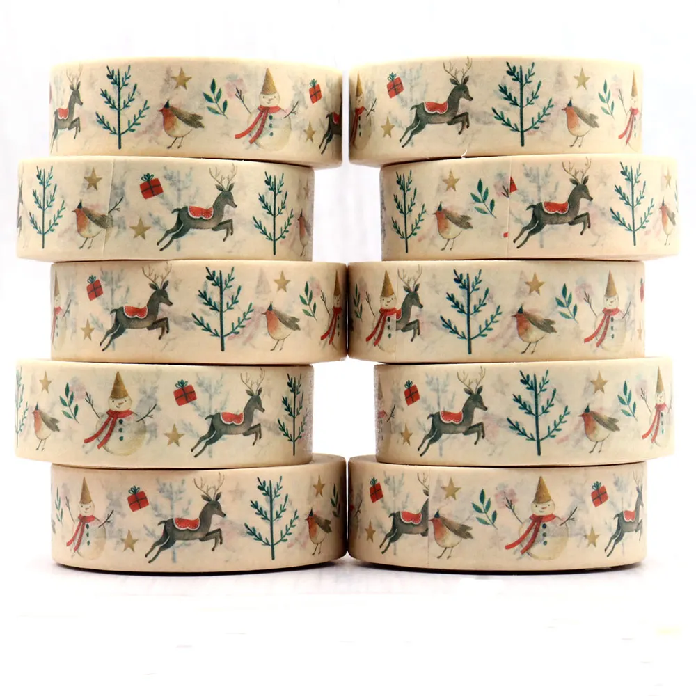 

2022 NEW 10pcs/lot 15mm*10m Christmas Rabbits Gifts Leaves Decorative Washi Tape Scrapbooking Masking Tape School Office Supply