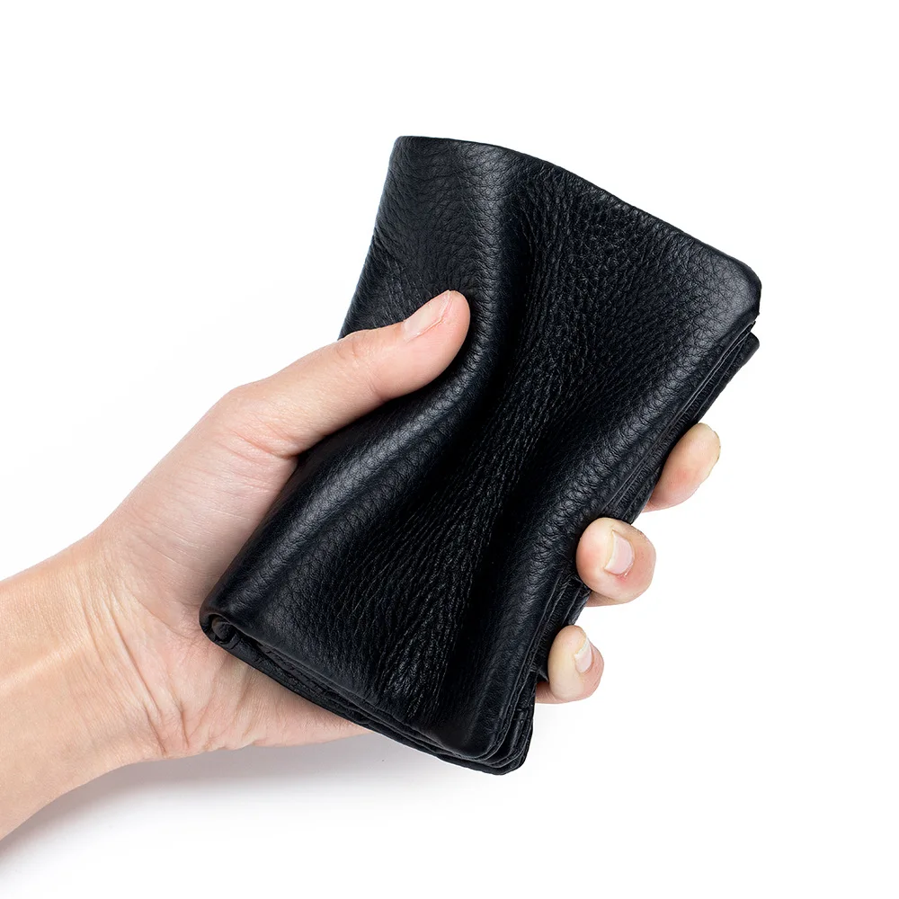 Genuine Leather Women's Wallet Soft Leather Short Multi Card Storage Card Bag Cowhide Three Fold Wallet