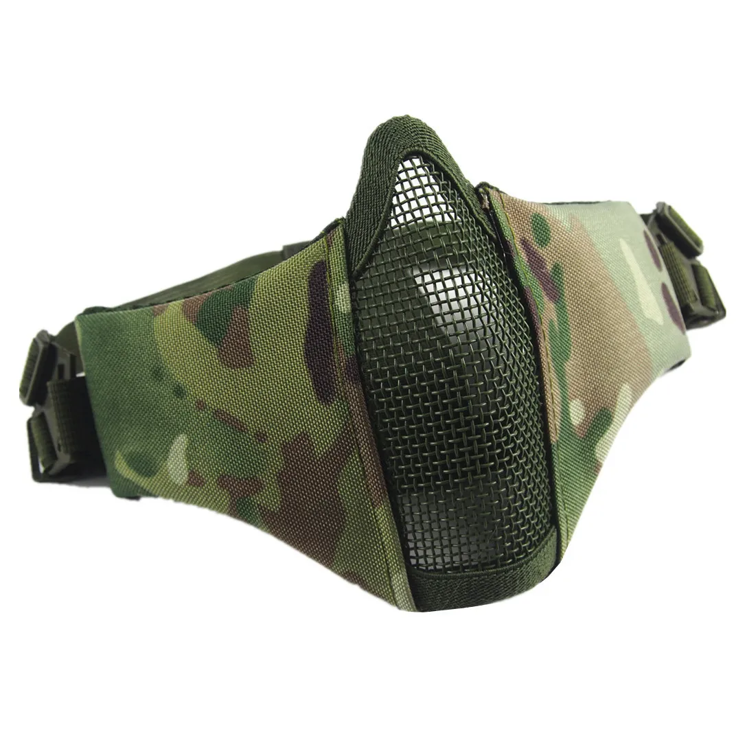 Tactical Half Face Airsoft Mask Foldable Metal Mesh Double Ribbon Adjustable CS Wargame Hunting Paintball Protective Masks