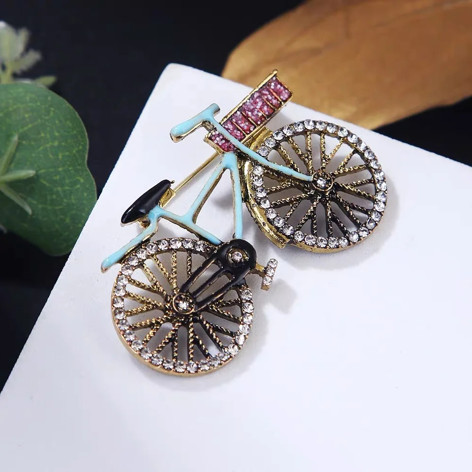 Spilla Donna A Forma Di Bicicletta Retrò Con Strass Blu – Elegante, Fatta A Mano, Regalo Classico - 5