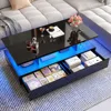 LED Coffee Table w/ 2 Storage Drawers,App Control,High Glossy Modern Black Coffee Table w/60,000-Color Lights 5