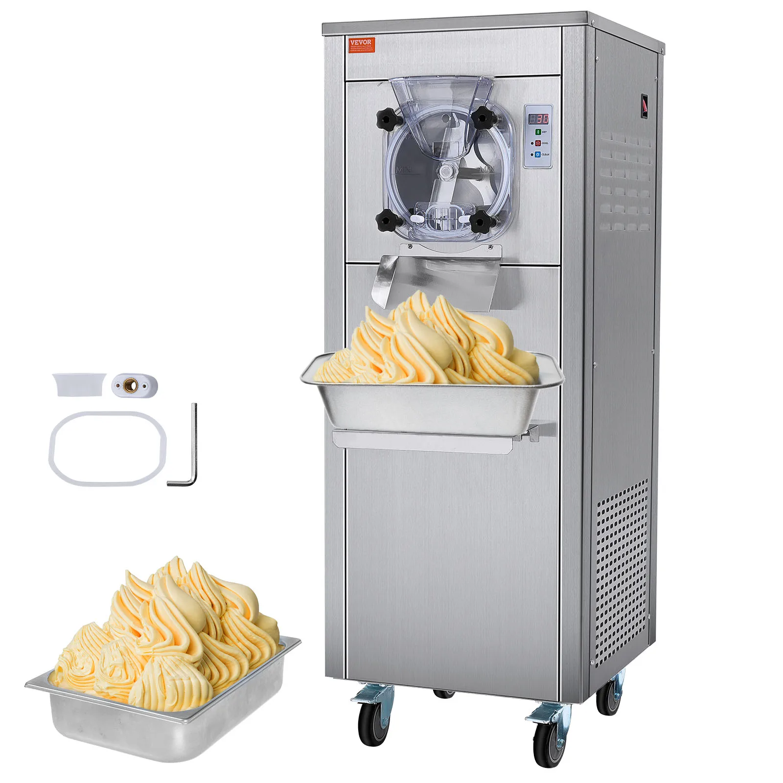 VEVOR Commercial Ice Cream Machine, 18 L/H Yield, 1780W Single Flavor Hard Serve Ice Cream Maker with Wheels, 6L Cylinder