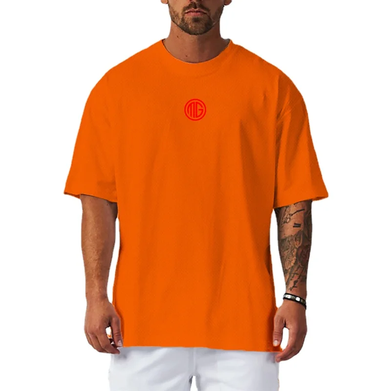 

Футболка мужская быстросохнущая с круглым вырезом, брендовая Спортивная сетчатая уличная свободная футболка с принтом в стиле хип-хоп для фитнеса и бодибилдинга