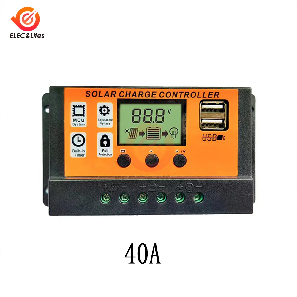 ตัวเลือกสินค้า แผงควบคุมชาร์จพลังงานแสงอาทิตย์ 12V/24V พร้อมจอ LCD และ USB