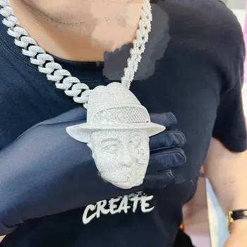 Custom 3d Effect Charm Hip Hop Jewelry Fully Iced Out Vvs Silver 925 Diamond Moissanite Luxury White Gold Solid Pendant Chain